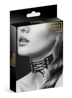 Collier en cuir noir SM avec lacet - CC6060020010